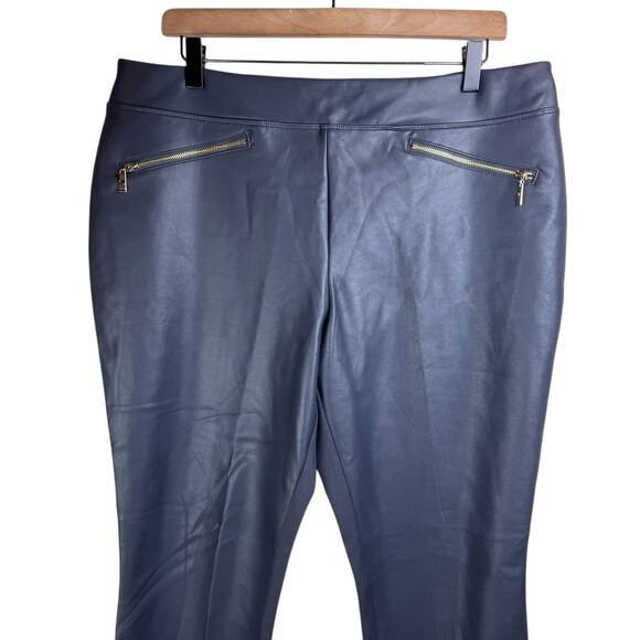 Belle Kim Gravel QVC Gray Faux Leather Front Ponte Knit Pull On Skinny Pants - Picture 4 of 9